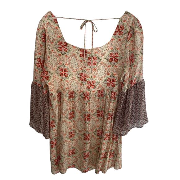 Umgee Peasant Top Womens Large Floral Mixed Print Bell Sleeve Boho Cottagecore - Picture 4 of 9